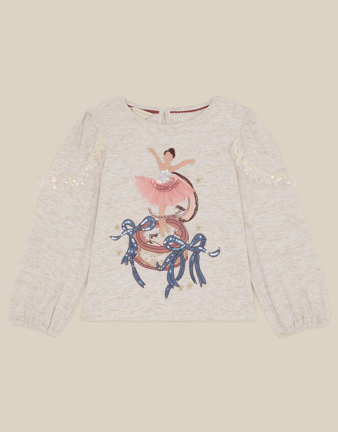 Sequin Ballerina Long Sleeve Top, Ivory (IVORY), large
