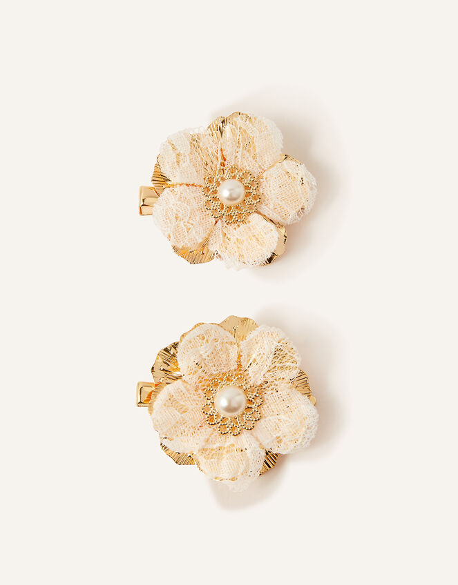 Lacey Pearl Flower Hair Clip Twinset, , large