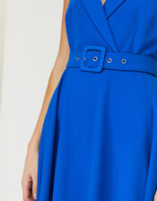 Isla Structured Midi Dress with Belt, Blue (BLUE), large