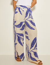 Dinah Leaf Print Pants, White (WHITE), large