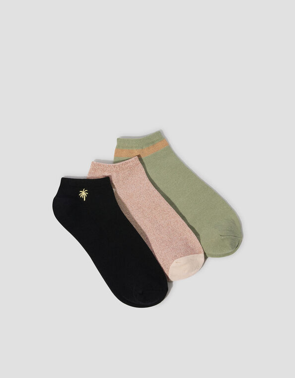 3-Pack Palm Tree Glitter Trainer Socks, , large