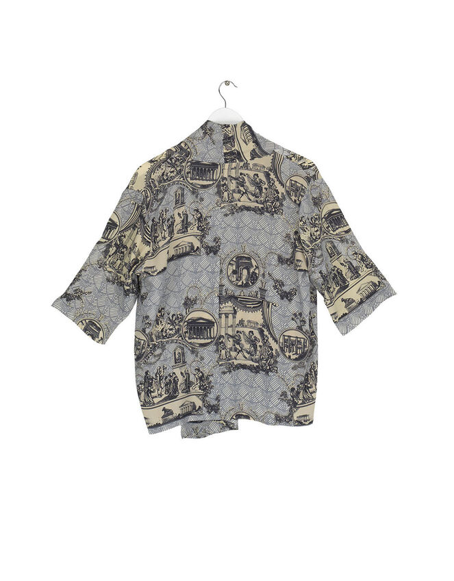 One Hundred Stars Ancient Columns Print Rachel Blouse, Grey (CHARCOAL), large