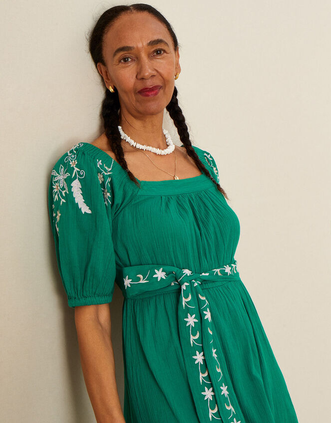 Double Faced Square Neck Embroidered Dress, Green (GREEN), large
