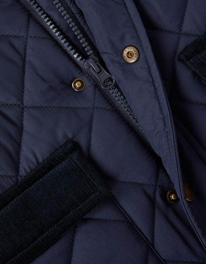 Corduroy Collar Quilted Jacket, Blue (NAVY), large