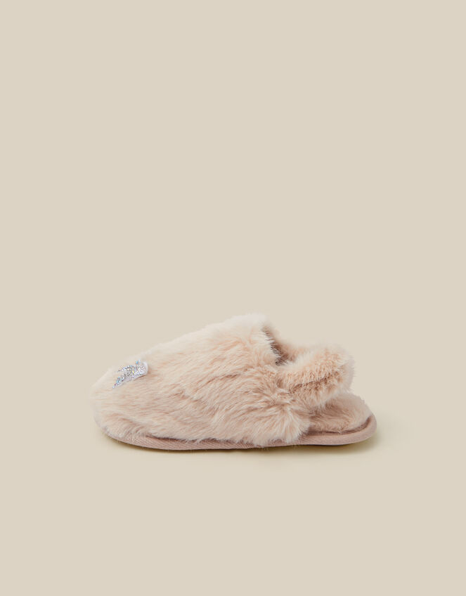Fluffy Rhinestone Butterfly Slippers, Ivory (IVORY), large