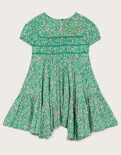 Woven Flowerburst Short Sleeve Dress, Green (GREEN), large