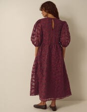 Wren Embroidered Organza Midi Dress, Red (BURGUNDY), large