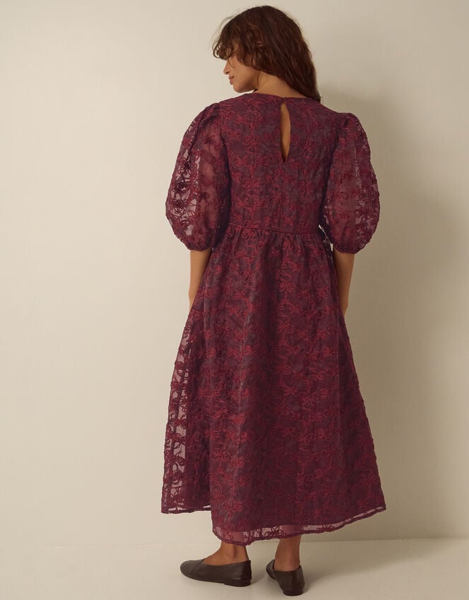 Wren Embroidered Organza Midi Dress, Red (BURGUNDY), large