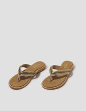 Sia Beaded Leather Flip Flop Sandals, Gold (GOLD), large