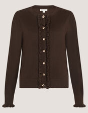 Ruby Frill Cardigan, Brown (CHOCOLATE), large