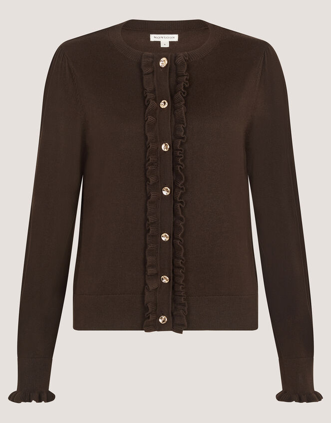 Ruby Frill Cardigan, Brown (CHOCOLATE), large