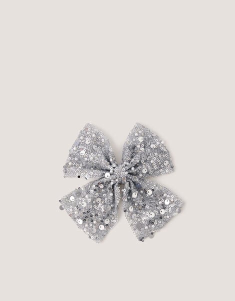 Embellished Bow Hair Clip, Silver (SILVER), large