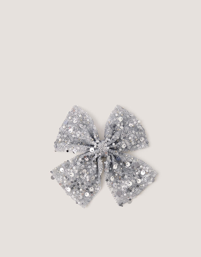 Embellished Bow Hair Clip, Silver (SILVER), large