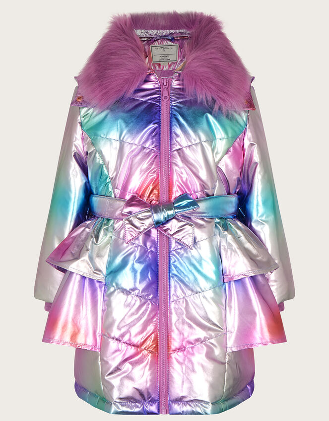 Rainbow Metallic Padded Coat with Hood, Pink (PINK), large