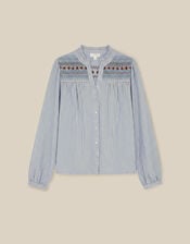 Sandy Embroidered Stripe Jersey Shirt , Blue (BLUE), large