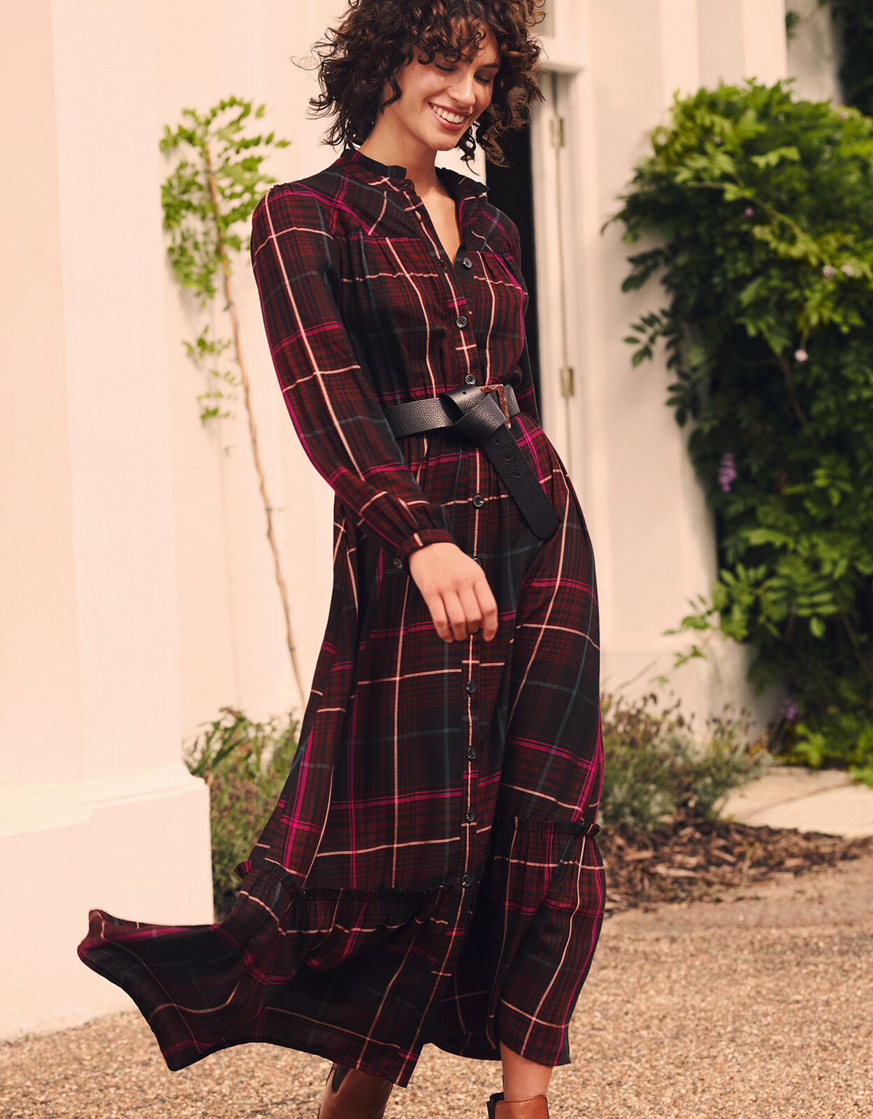 Check Print Dress in LENZING ECOVERO Red