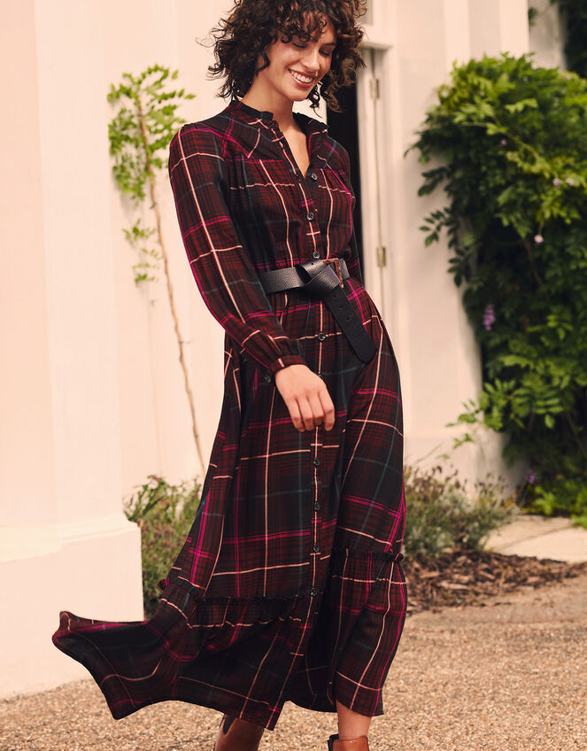 Check Print Dress in LENZING™ ECOVERO™ , Red (BURGUNDY), large