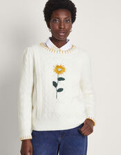 Joelle Upcycled Embroidered Jumper, Ivory (IVORY), large