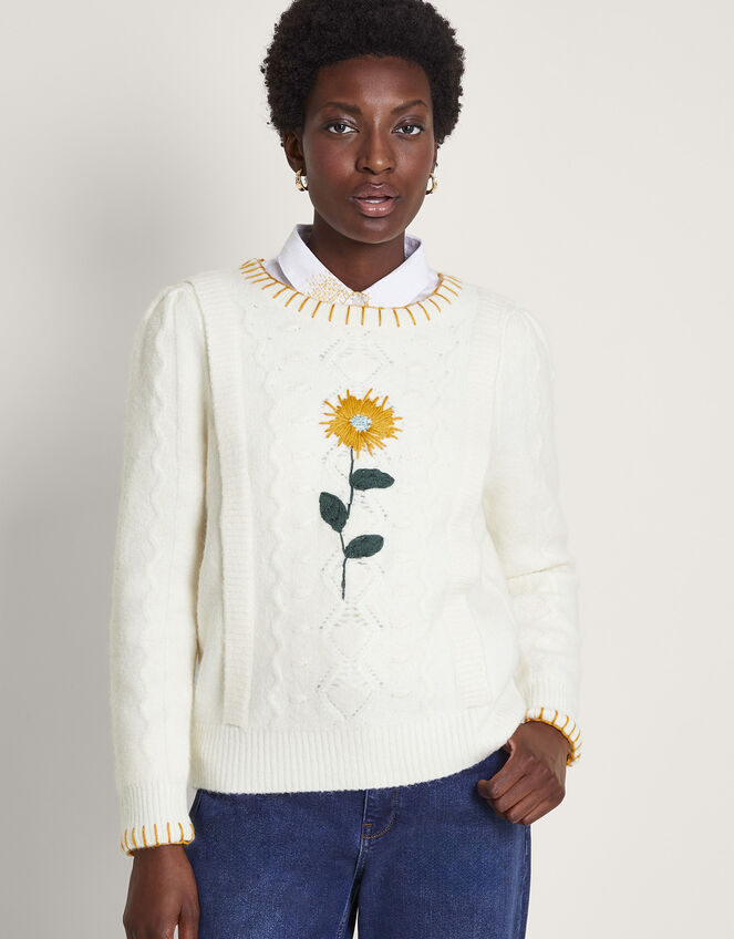 Joelle Upcycled Embroidered Jumper, Ivory (IVORY), large
