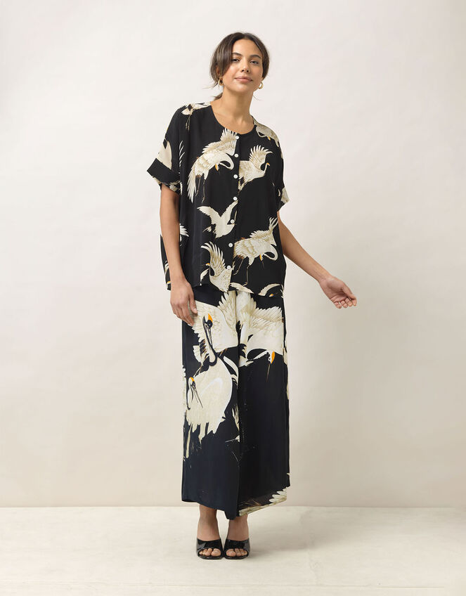 One Hundred Stars Stork Print Top, Black (BLACK), large