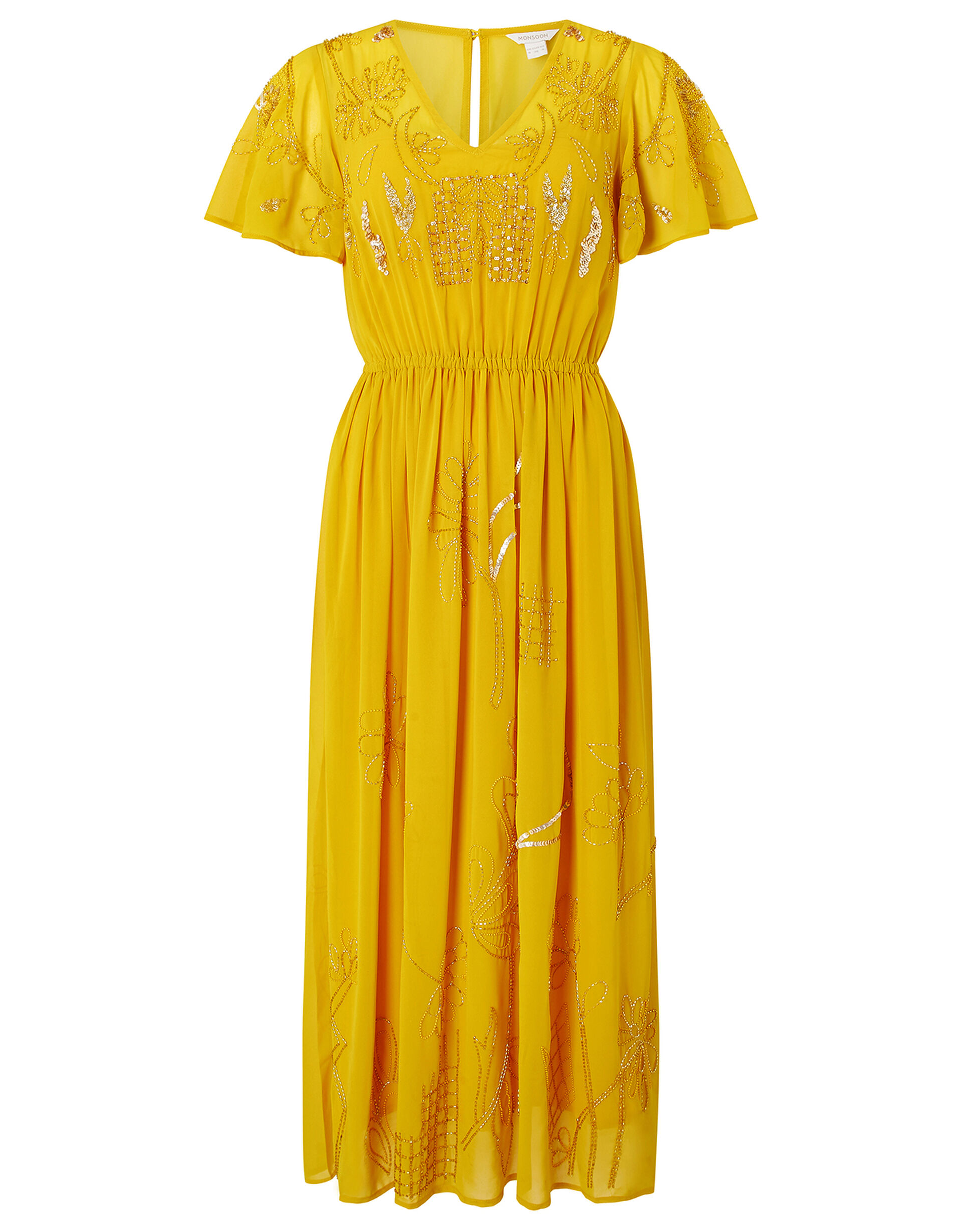 Dana Embellished Midi Dress, Yellow (YELLOW), large