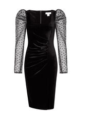 Jane Star Organza Sleeve Stretch Velvet Dress, Black (BLACK), large