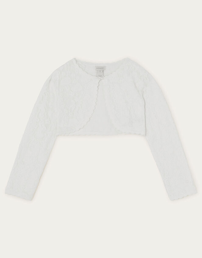 Emilia Lace Scallop Cardigan, Ivory (IVORY), large