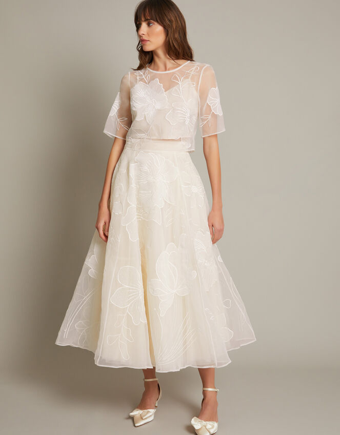 Rosie Embroidered Floral Wedding Skirt, Ivory (IVORY), large