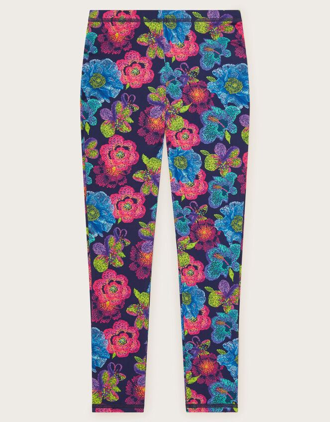 Floral Sketchy Swim Leggings Blue