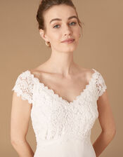 Sloane Lace Bodice Bardot Bridal Dress, Ivory (IVORY), large