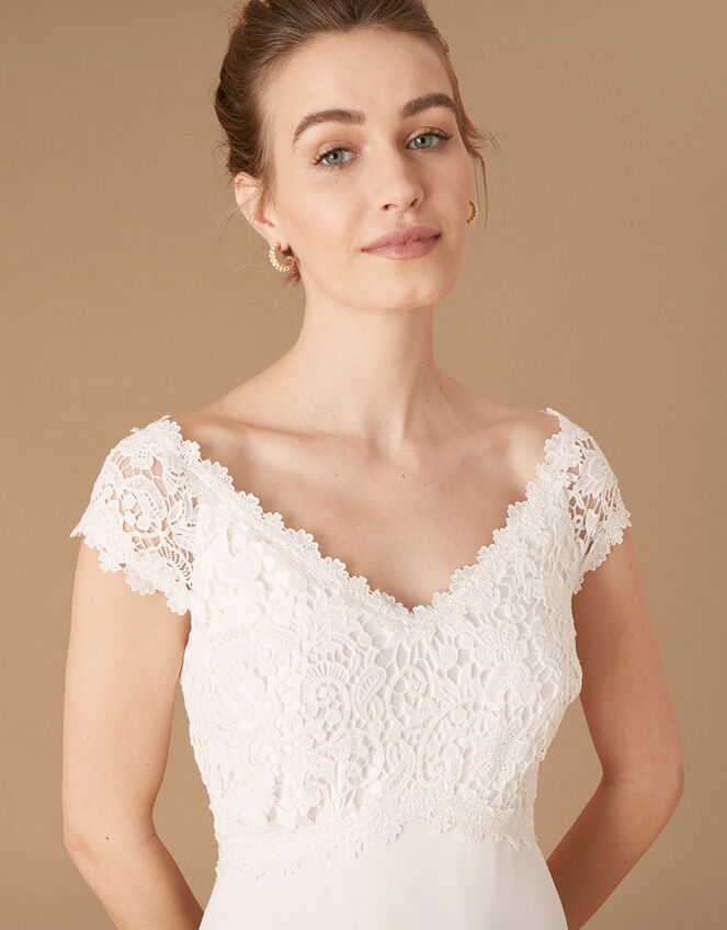 Sloane Lace Bodice Bardot Bridal Dress, Ivory (IVORY), large