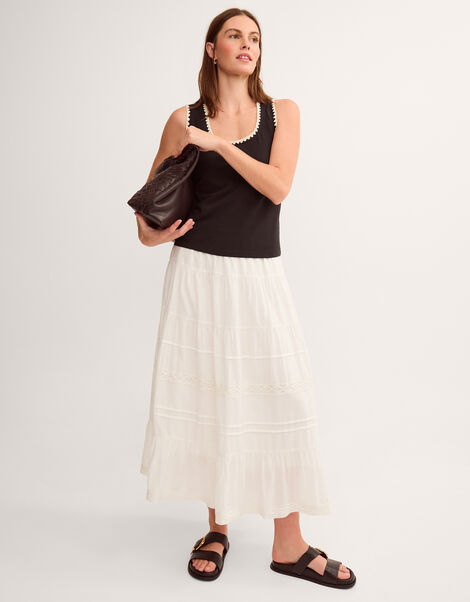 Maria Tiered Maxi Skirt, White (WHITE), large