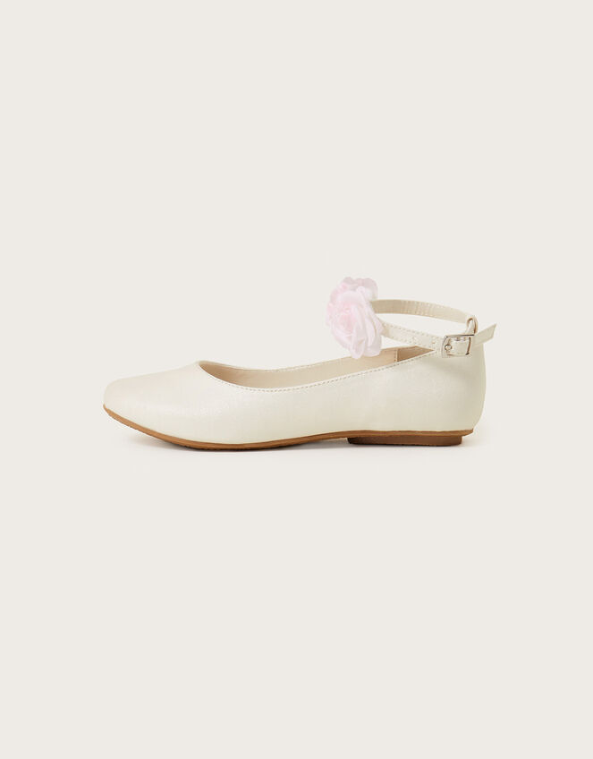 Contrast Ankle Corsage Ballerina Flats, Ivory (IVORY), large