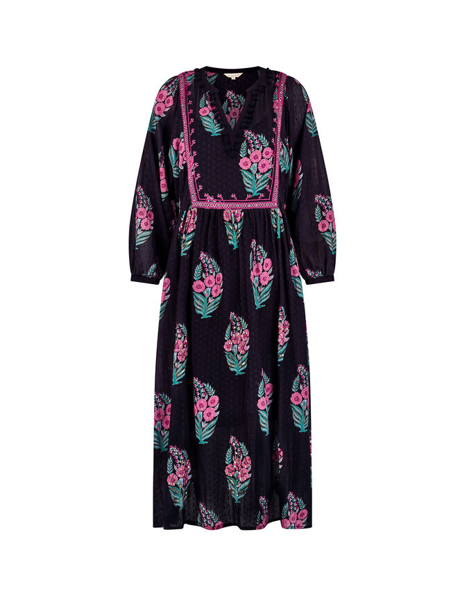 East Logan Long Sleeve Floral Midi Dress, Black (BLACK), large