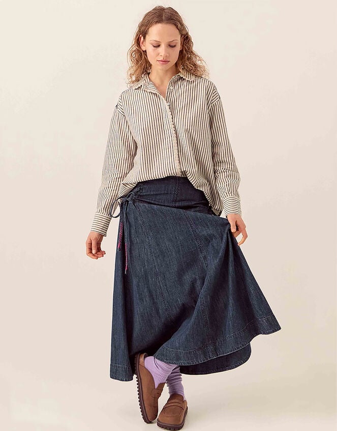 East Reyna Denim Midi Skirt, Blue (INDIGO), large