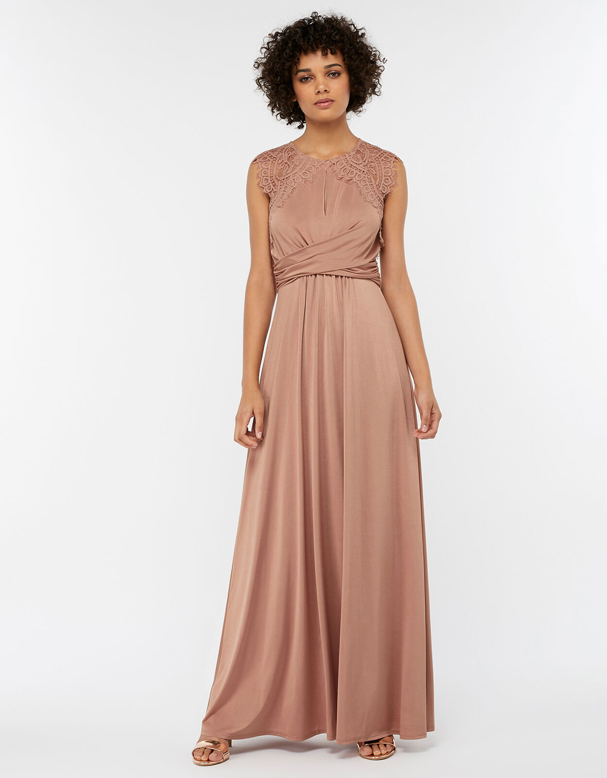 Yasmeen Lace Jersey Maxi Bridesmaid Dress Pink