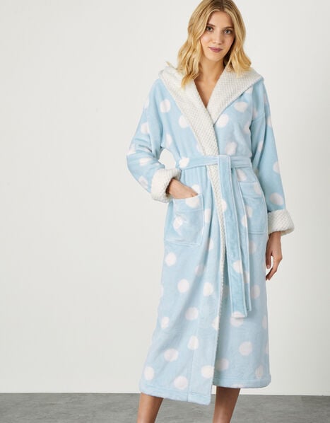 Spot Print Dressing Gown with Hood Blue, Blue (BLUE), large