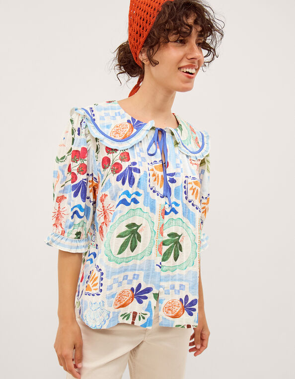 Monsoon x Charlie Taylor Printed Blouse, White (WHITE), large