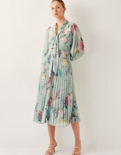 Agnes Floral Pleated Midi Dress, Green (SAGE), large