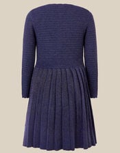 Embellished Bow Knitted Dress, Blue (NAVY), large