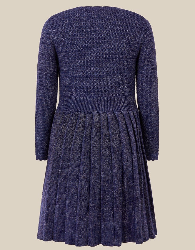 Embellished Bow Knitted Dress, Blue (NAVY), large