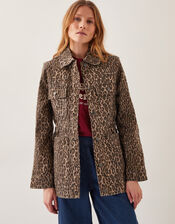 Annie Leopard Print Denim Jacket, Brown (BROWN), large