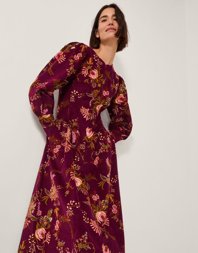 Yasmina Floral Fit & Flare Midi Dress, Red (CHERRY), large