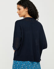 Ellie Lightweight Knitted Cardigan in Linen Blend, Blue (NAVY), large