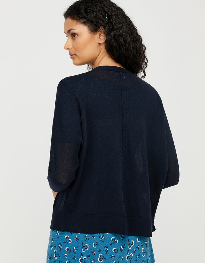 Ellie Lightweight Knitted Cardigan in Linen Blend, Blue (NAVY), large
