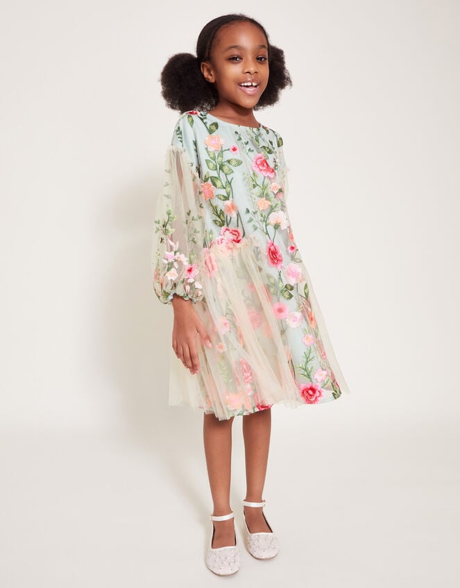 Heather Long Sleeve Floral Embroidered Dress, Multi (MULTI), large