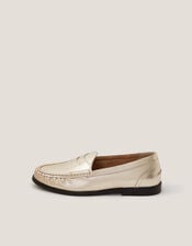 Grace Metallic Leather Loafers, Gold (GOLD), large