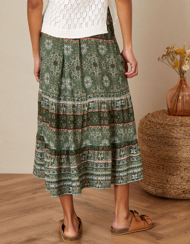 Patch Border Print Midi Skirt in LENZING™ ECOVERO™, Green (GREEN), large