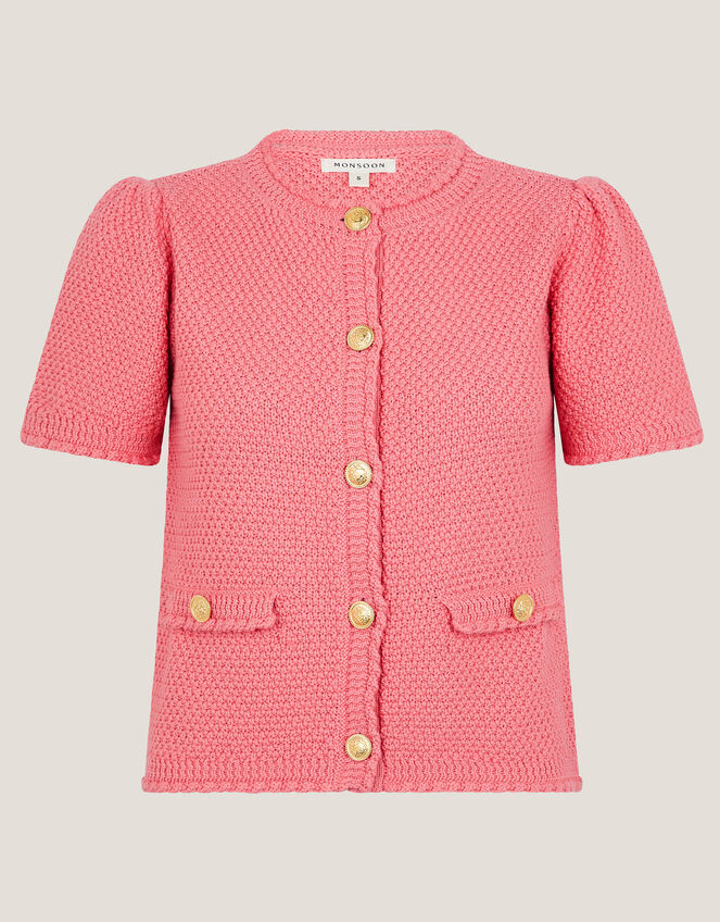 Sami Stitch Short Sleeve Cardigan, Pink (PINK), large
