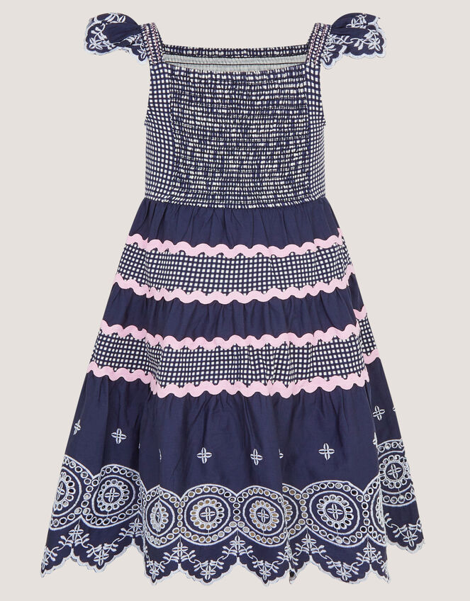 Broderie Smocked Jersey Dress, Blue (NAVY), large